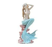 Rayberro Mermaid Bathroom Decor,Mermaid Gifts for Girls 7.28" Tall Figurine for Room Shelf Resin Mediterranean Princess Statue Ornament Sculpture Angel Home Craft Collectible Ocean Sea Goddess