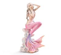 Rayberro Mermaid Figurines Decor, Handmade Beautiful 7.28" Resin Mediterranean Style Mermaid Princess Statue Art Ornaments Sculpture,Creative Living Room Decorations, Birthday Gifts for Girls (Pink)