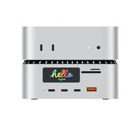 RayCue All-in-One Charger Dock for Mac Mini M6, M5 Pro, M4, Aluminum Stand | With 8TB NVMe/SATA SSD Enclosure, 165W Power Delivery, 4K60Hz HDMI, Smart Display, SD/TF 4.0, And 10G USB A/C,Audio.