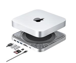 RayCue Mac Mini Hub & Type-C Stand with SSD Enclosure - Mac Mini M1/M2 Stand with 2.5" SATA SSD, USB-C Data Port, Dual USB 3.0/2.0 Ports, Micro/SD Card Readers