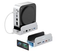 RayCue SmartDock Pro for Mac mini M4 Dock Stand with M.2 NVMe SSD Enclosure, 4K 60Hz HDMI, 10Gbps USB-C/A, Gigabit Ethernet, SD/TF Card Readers - Space-Saving Vertical Hub Compatible with Mac mini