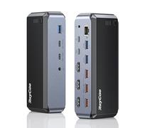 Raycue Triple Monitor USB C Docking Station, 15 IN1 MacBook Pro Dock, Power Adapter, HDMI*3, RJ45, 10Gbps USB*5, PD, USB 3.0*2, Grey
