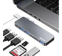 RayCue USB C Hub Adapters for MacBook Pro/MacBook Air M1 M2 M3 2023 2022 2021 2020 2019 13" 14" 15" 16", 6-in-2 Multiport MacBook Adapter with Thunderbolt 3, 3 USB 3.0 Ports, SD/TF Card Reader