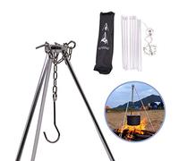 Rayeeley Portable Mini Camping Tripod for Campfire Cooking - Dutch Oven Adjustable Cooker, Grill Stand, Lantern Hanging Pot Holder With Storage Bag