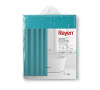 Rayen | Bath Curtains | Shower or Bath Curtain | Waterproof | Polyester | Quick Dry | Opaque | PVC Rings | Includes 12 Hooks | 180 x 200 cm | Blue with White Stripes