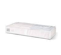 Rayen | Storage box for clothes and bedclothes | Zip-up fabric bag for clothes with breathable, folding and resistant vent | 45 x 103 x 16 cm | White/Translucent