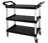 RAYFARMO Plastic Utility Cart with Wheels, 3 Tier Rolling Cart with Lockable Wheels, Heavy Duty 510lbs Capacity Food Service Cart for Office, Restaurant, Kitchen, Home, Warehouse
