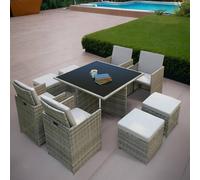 Hera Rattan Cube 8 Seater Dining Garden Patio Set W/ Parasol Hole - Grey