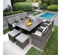 RayGar Hestia 10 Seater Rattan Cube Dining Set Outdoor Polyrattan in Grey | Size: 1 Pack RayGar Grey 1 Pack