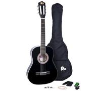 RayGar Rio 3/4 Size Black Classical Guitar Pack for Junior beginners - Suit 9 To 12 Years - Includes Bag, Strap, Picks, Pitch Pipes - New (Black)