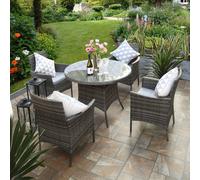 RayGar Valencia 4 Seater Rattan Dining Set Outdoor Weather Proof Polyrattan in Grey | Size: 4 Person RayGar Grey 4 Person
