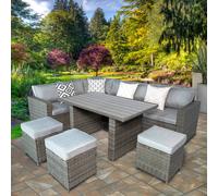 RayGar Venice 7 Seater Rattan Corner Set High Table Outdoor Polyrattan in Grey | Size: 1 Pack RayGar Grey 1 Pack