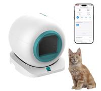 RayGenius Cat Litter Box, Self-Cleaning Cat Litter Tray with Stop Odor at Source/App Control/Multiple Cats Detection, Max Capacity of 65L,Green