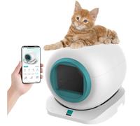 RayGenius Self Cleaning Cat Litter Tray, with APP Control/Safety Protection/Lower Entry/Odor Removal Anti-pinch Smart Robot Litter Box for Multiple Cats,Green