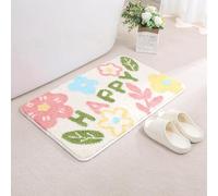 RAYGU Striped Bathroom Rug - Ultra Soft Microfiber Mat, Super Absorbent & Non - Slip, Quick - Dry Carpet for Shower, Tub, Kitchen & Entryway, Stylish Home Decor (Happy Flower, 40CM*60CM)