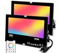 Rayh LED Floodlight 800W Equivalent 8000LM,Outdoor RGB Color Changing, IP66 WaterproofSmart Floodlights RGBW 2700K Warm White & 16 Million Colors, 20 Modes, Grouping, Timing, US 3-Plug (2 Pack) …