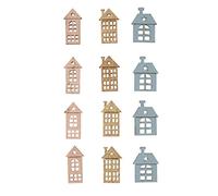 Rayher 12 Wooden House Shapes for Card Making and Papercraft, Set of 12 Embellishments, grey-blue, natural, gold, 4cm, 46663999