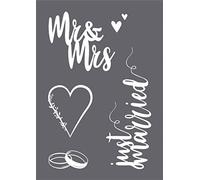 Rayher 45127000 Set of Mask Stencil and Craft Squeegee for Crafts and Painting, Reusable Silk Screen Template with Just Married, Mr and Mrs and More Wedding Themed Designs, 21x29.7cm