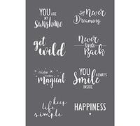 Rayher 45138000 Set of Mask Stencil Squeegee for Paper Crafts, Card Making and Painting, Reusable Silk Screen Template with Encouraging Phrases, 14.8x21cm, Wood, colourless, A5