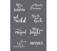 Rayher 45138000 Set of Mask Stencil Squeegee for Paper Crafts, Card Making and Painting, Reusable Silk Screen Template with Encouraging Phrases, 14.8x21cm, Wood, colourless, A5