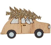 Rayher 46445505 Small Wood.Objects Car, Partly Glittered, Natural, 5.2x3.6cm, with adh.dot, 9pcs