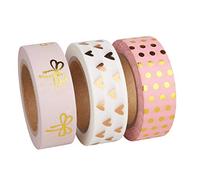 Rayher 60893000 Washi Tape Set in 3 Designs with gold Details, Self-Adhesive Craft Tape for Paper crafts, Scrapbooking and Home Decor, Pink and White, 15 mm