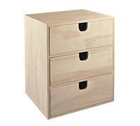 Rayher 62382000 Wooden Organizer with Pull-out Drawers, 3-Drawer Storage Box, Natural Wood, 21.5 x 14.5 x 16 cm