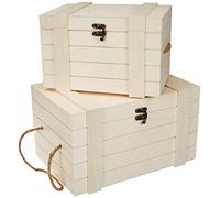Rayher 62651000 Set of Two Wooden Chests with Jute Rope Handle, DIY Keepsake Box with Lid, Plain Wood, 30 x 20.5 x 17.3 cm and 24 x 16 x 15.5 cm