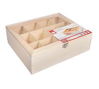 Rayher 62972505 Tea Storage Box with 12 Compartments, Wooden Tea Chest with Lid, Natural Wood, 28.5 x 23.5 x 7 cm