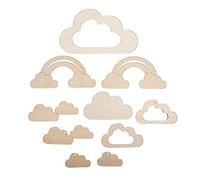 Rayher 63065505 Set of 8 Wooden Cloud and 2 Rainbow Shapes for DIY Mobile Wall Hanging and Crafts, 10 Pieces, natural wood, 4.5-14cm