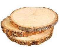 Rayher 65201000 Wooden Disc with Bark, Natural Round Wooden Tree Log Slices for Crafts, Set of 3 Discs, 10-12cm