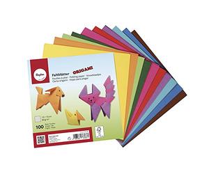 Rayher 71831000 Origami Paper, Origami Folding Paper Pack, 100 Sheets and 10 Assorted Colours, 1.5 x 1.5 x 0.13 cm