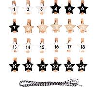 Rayher Adventcalendar numbers Star 1-24 on pegs, coloured, 2.9x3.6cm, w. cord, tab-bag 1set, 46608999