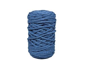 Rayher Braidy Recycling Yarn for Crafts and Decorations, Crochet Yarn, Macrame Cord with a Diameter of 4mm, 60m, jeans blue, 42010372