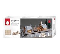 Rayher Building Kit Wooden Winter Village with Rotary Display Stand, DIY Wood Craft Set with 94 slot-together Pieces, Alpine Style, natural wood, 40x14.5x20cm, 63157505