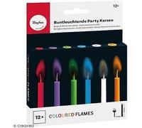 Rayher Coloured Flame Party Candles with Holders for Cake Decoration, Set of 12 Birthday Candles with Coloured Flames, assorted colours, 5.5cm, 31587000