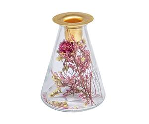 Rayher Glass Vase Candle Holder Filled with Dried Flowers, Bottle Candle Holder for Taper Candles, Metal Candle Stick Holder, 8x12.5cm, 46697000