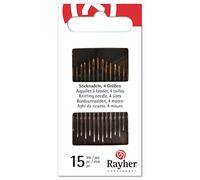 Rayher Hand Needles for Embroidery, Crewelwork and Hand Sewing, 15 Assorted Needles, Gold Eye Embroidery Needles in Various Sizes, sharp, 69006000