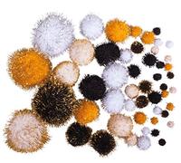 Rayher Metallic Pompons, Wool, Black-Gold, Variety Pack