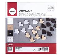 Rayher Origami Paper, Double Sided Origami Folding Paper Pack with 100 Sheets in Black, White and Natural Brown, 15x15cm, 67369999