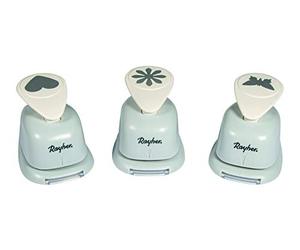 Rayher Paper Craft Punch, Set of 3 Craft Punches with one Heart, one Flower and one Butterfly Design for Card Making and Scrapbooking, 2.54cm, 1", 69105000