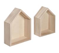 Rayher Set of 2 Wooden House Shape Shadow Box Frames for Craft, 3D Picture Frames, natural wood, 14x10cm and 12.5x8.5cm, 62696000