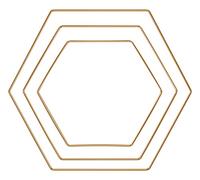 Rayher Set of 3 Hexagon Shaped Metal Rings for Seasonal Crafts, Gold-Colour Coated Wire Frames for Dream Catcher and Macrame, gold, various sizes, 25219616