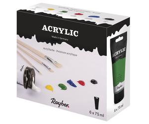 Rayher Set of 6 Quality Acrylic Paints for Canvas Wall Art, 75ml Colour Tubes fo