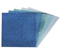 Rayher Set of Five Self-Adhesive Glitter Foam Sheets, Peel and Stick Craft Foam Sheets in Blue and Green Shades, 20x30cm, 75438999