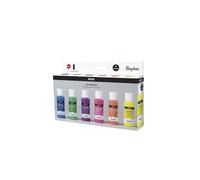 Rayher Set of Six Neon Acrylic Paints for Crafts, Acrylic Paint for Wood, Plastic, Metal and Glass, Multi Surface Craft Paint, various neon colours, 6x60ml, 35060000