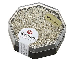 Rayher Silver Delica Rocaille Beads for Bead Weaving, Miyuki Seed Beads for Jewellery Making and Crafts, Glass Beads, silver, 1.6mm, 4g, 14760606