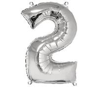 Rayher Silver Number 2 Foil Balloon, Birthday Party Number Decoration, Large Foil Balloon for Helium and Air Filling, 96cm Number Balloon, silver, 87024606