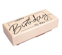 Rayher Wood Mounted Rubber Stamp with Happy Birthday Phrase for Card Making and Scrapbooking, Craft Stamp with Phrase for Birthday, 4x9cm, 29245000