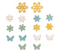 Rayher Wood Shapes to Scatter Flower+Butterfly, Coloured, 2.3-4cm, w. adh. dot, tab-Bag 16 Pieces, 46635999, 2,3-4 cm